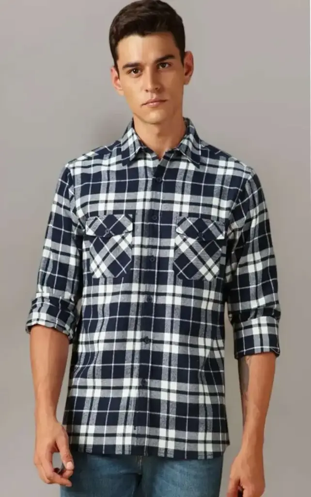 Navy Blue Checked Shirt or Blue-White Check (medium)