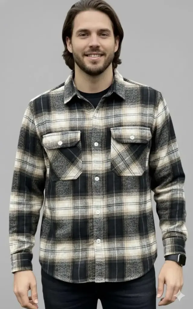 Black-cream-grey plaid shirt (small)